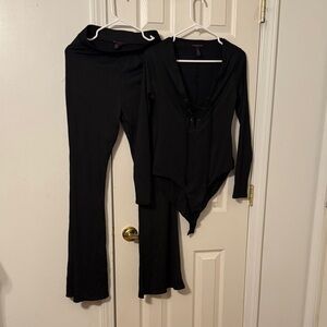 Material Girl Black Flare Pants and Bodysuit Set
